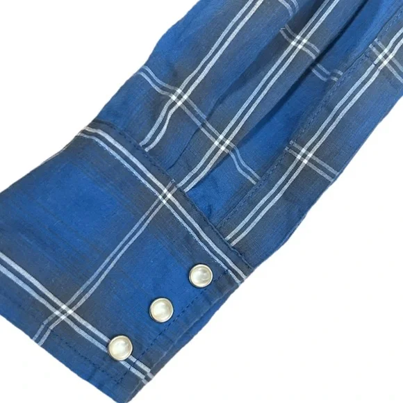 Wrangler Wrancher Shirt SizeXL Blue Plaid Western Pearl Snap Button Brushpopper - Picture 3 of 7